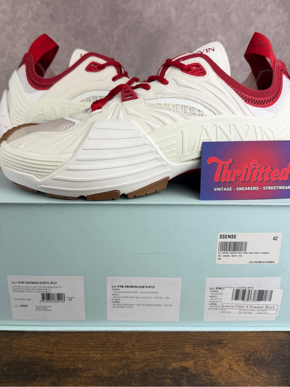 NEW Lanvin Flash X Sneaker White Red Size 42 EU / 9 US Men’s Designer Sneakers